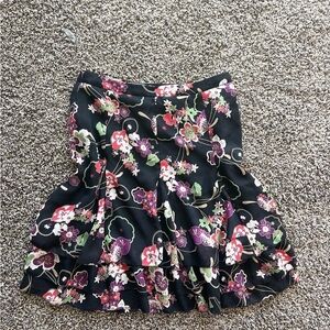 Ann Taylor Y2K Floral Black Mini Skirt